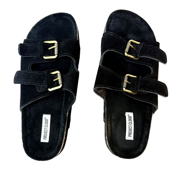 Project Cloud Black Suede Y2K Chunky Platform Buckle Sandals 90s Women's Size 11 - Picture 6 of 12